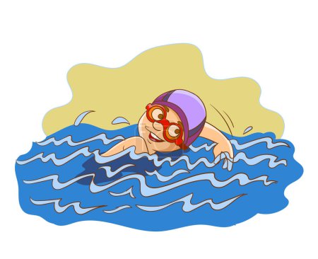 Illustration for Children swimming in the sea in summer cartoon vector - Royalty Free Image