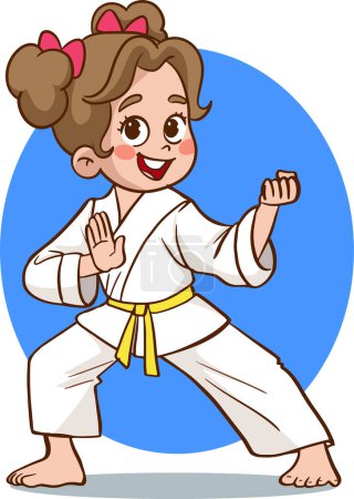 Ilustración de Niños de dibujos animados entrenando artes marciales en uniforme de kimono. Karate o taekwondo ilustración de caracteres
. - Imagen libre de derechos
