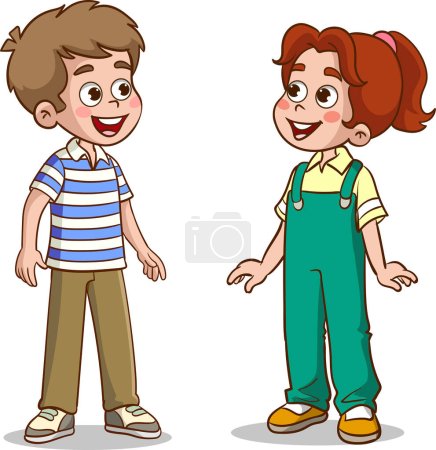 Illustration for Little kid say hello to friend and go to school together - Royalty Free Image