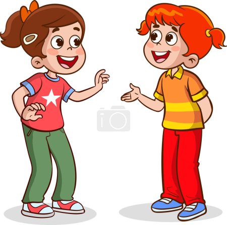 Illustration for Little kid say hello to friend and go to school together - Royalty Free Image