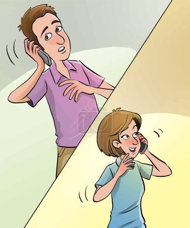 Illustration for Talking on the phone cartoon vector illustration - Royalty Free Image