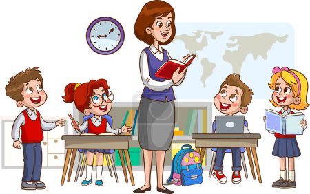 Illustration for Teacher and students teaching in the classroom - Royalty Free Image