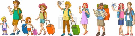 Téléchargez les illustrations : Touriste part en vacances avec valise - en licence libre de droit
