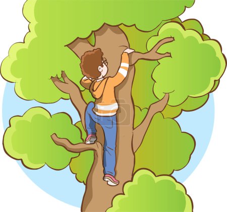 tree climbing boy vector illustration