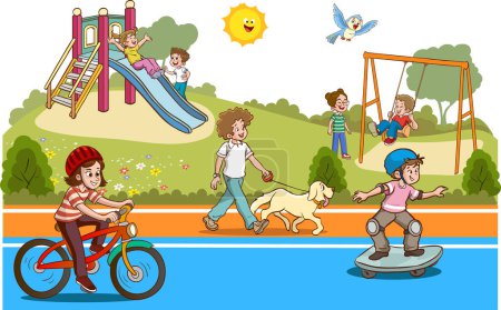 Ad: Vector illustration of happy kids playing in playground