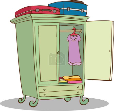 Illustration for Open door wardrobe cartoon vector illustration - Royalty Free Image