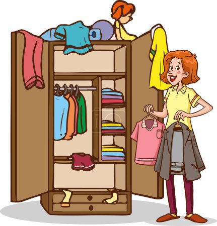 Illustration for Woman correcting wardrobe vector - Royalty Free Image