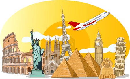 Illustration for Travel, journey concept. Famous monuments of world countries. vector illustration - Royalty Free Image