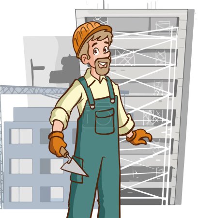 Téléchargez les illustrations : Illustration vectorielle de dessin animé travailleur de la construction - en licence libre de droit