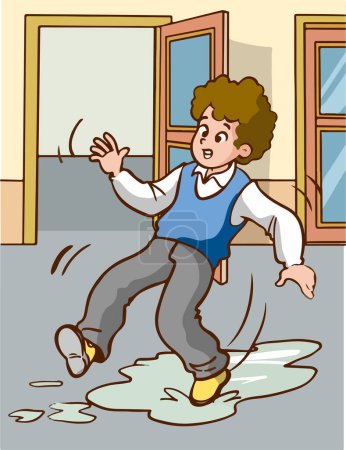 Illustration for Boy slipping on wet floor cartoon vector - Royalty Free Image