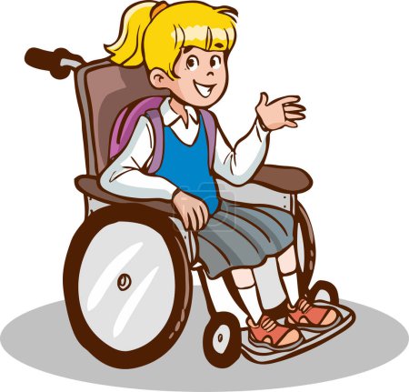Téléchargez les illustrations : Étudiant en fauteuil roulant parlant vecteur de dessin animé - en licence libre de droit