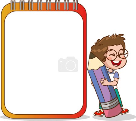 Illustration for Cartoon illustration of a cute little girl holding a blank notebook page - Royalty Free Image