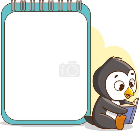 Illustration for Illustration of a Penguin Reading a Book on a Blank Notebook - Royalty Free Image