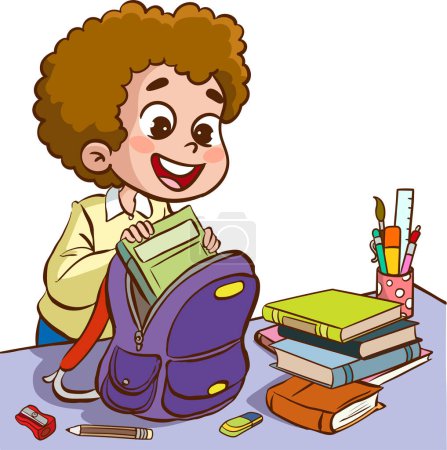 Illustration for Kids preparing his school bag - Royalty Free Image