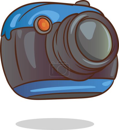 Ilustración de Una cámara azul con una luz roja está sobre un fondo blanco. - Imagen libre de derechos