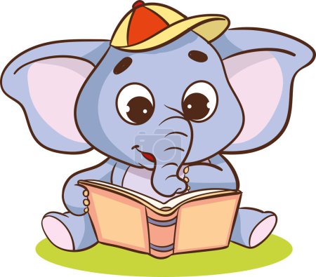Téléchargez les illustrations : Éléphant mignon lisant un livre - en licence libre de droit