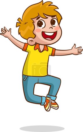 Ilustración de Lindo niño pequeño saltar y sentirse feliz - Imagen libre de derechos