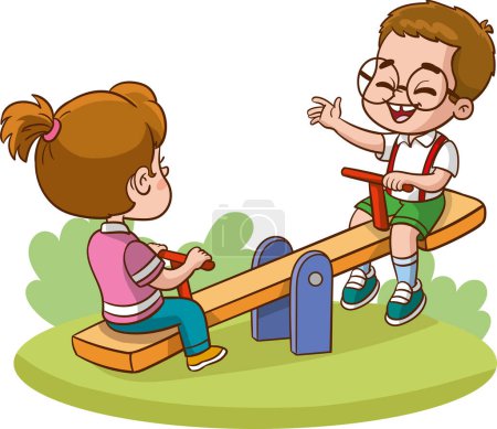 Téléchargez les illustrations : Des enfants jouent sur une aire de jeux. Illustration vectorielle d'un groupe d'enfants jouant sur une aire de jeux. - en licence libre de droit