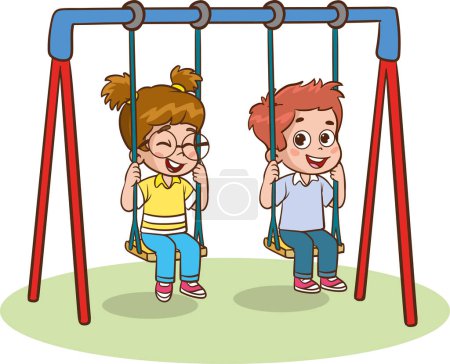 Illustration for Children playing on playground. Vector illustration of a group of children playing on playground. - Royalty Free Image