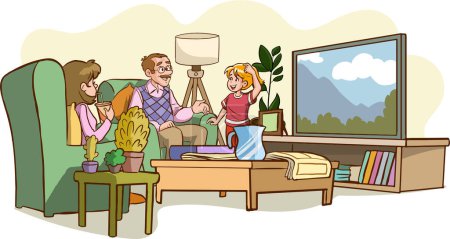 Illustration for Family watching tv vector illustration - Royalty Free Image