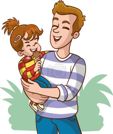 Ilustración de Feliz padre con su hijo. Ilustración vectorial en un estilo de dibujos animados. - Imagen libre de derechos