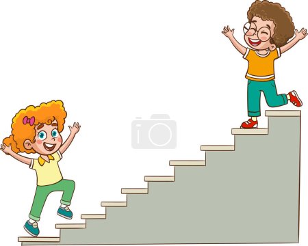 Ilustración de Niños subir escaleras vector de dibujos animados - Imagen libre de derechos