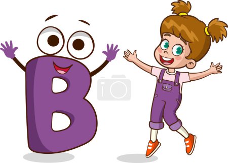 Illustration for Happy cute little kid studies alphabet letter B character - Royalty Free Image