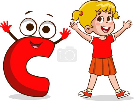 Ilustración de Feliz lindo niño estudia alfabeto letra C carácter - Imagen libre de derechos