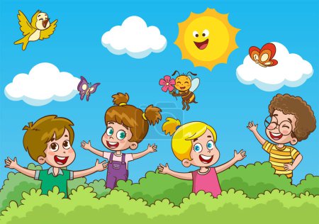 Illustration for Little kid play together with friend and feel happy vector - Royalty Free Image