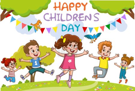 Téléchargez les illustrations : Modèle pour Happy Children's Day vecteur de dessin animé - en licence libre de droit