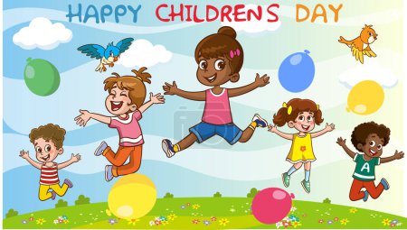 Téléchargez les illustrations : Modèle pour Happy Children's Day vecteur de dessin animé - en licence libre de droit