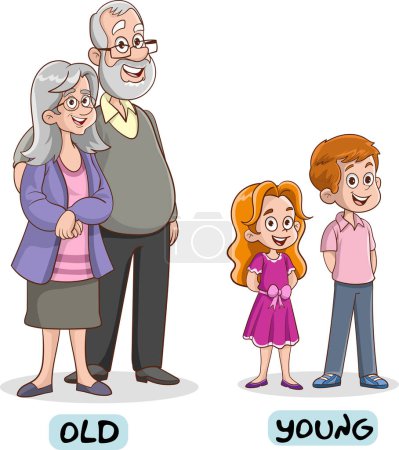 Illustration for Opposite words for old and young illustration - Royalty Free Image