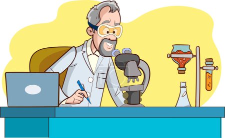 Illustration for Scientist in lab. Science experiment in medical laboratory. Vector illustration - Royalty Free Image