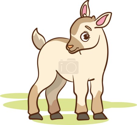 Illustration for Cartoon baby goat cub illustration. ute animals set of icons. Vector print. - Royalty Free Image