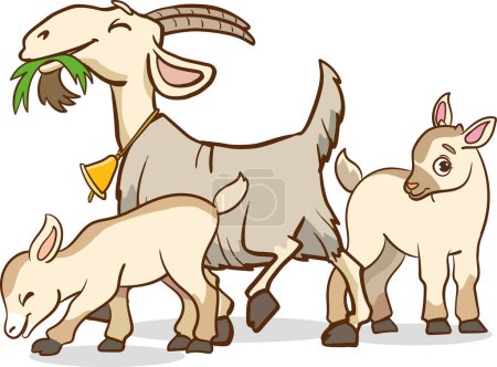 Illustration for Mother goat with her baby kids flat vector - Royalty Free Image