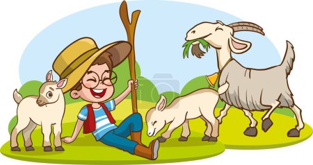 Ilustración de Pastor niño y cabras vector - Imagen libre de derechos
