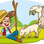 shepherd kid and goats vector