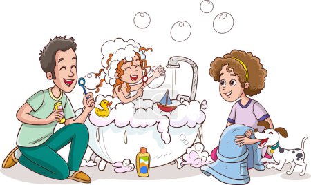 Illustration for Cartoon family having a bath - Royalty Free Image