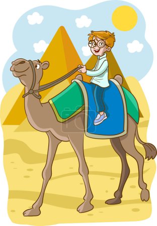 Illustration for Camel riding a camel in a desert illustration - Royalty Free Image