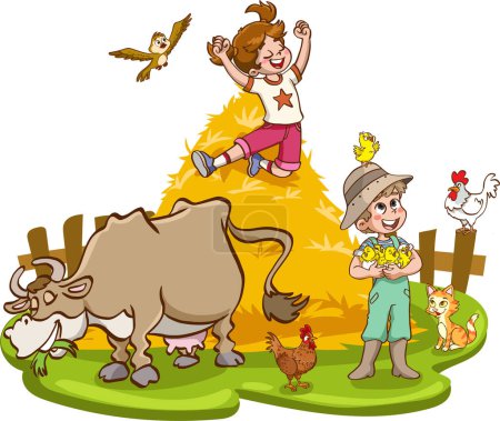 Téléchargez les illustrations : Farm animals cartoon character illustration - en licence libre de droit