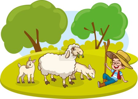Téléchargez les illustrations : Illustration vectorielle dessin animé d'animaux de ferme heureux. - en licence libre de droit
