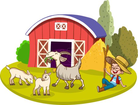 Téléchargez les illustrations : Illustration vectorielle dessin animé d'animaux de ferme heureux. - en licence libre de droit