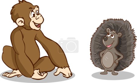 Ilustración de Mono y erizo vector de dibujos animados - Imagen libre de derechos