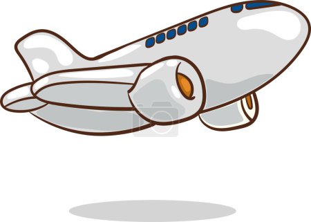 Illustration for Airplane in sky. Flying civil aircraft transport in clouds vector flat background. Plane fly sin sky clouds, airplane flight transportation illustration - Royalty Free Image