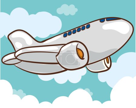 Ilustración de Avión en el cielo. Aviones civiles voladores de transporte en nubes vector de fondo plano. Avión volar pecado cielo nubes, avión vuelo transporte ilustración - Imagen libre de derechos