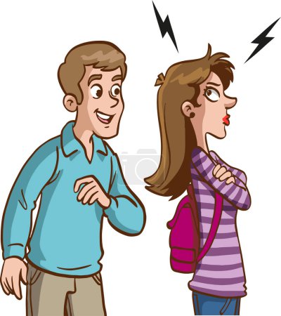Illustration for Concept of divorce, misunderstanding in family. Angry man and offended woman standing separately from each other. Relationship break up, crisis. Vector illustration in flat cartoon style. - Royalty Free Image