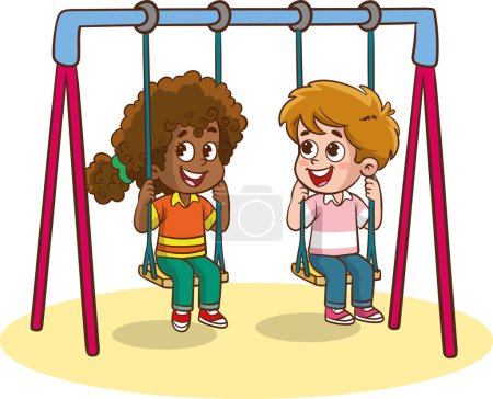 Illustration for Happy cute kids play slide vector - Royalty Free Image