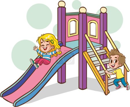 Ilustración de Feliz lindo niños jugar diapositiva vector - Imagen libre de derechos
