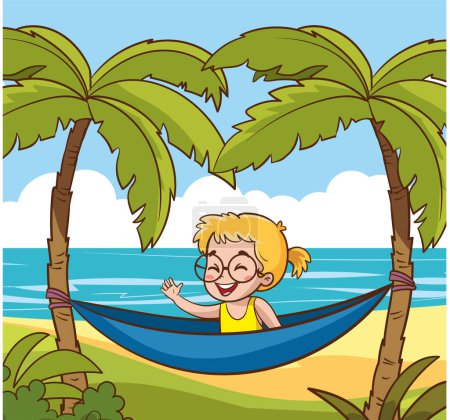 Téléchargez les illustrations : Kids playing on the beach vector illustration - en licence libre de droit