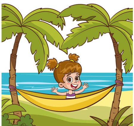 Téléchargez les illustrations : Kids playing on the beach vector illustration - en licence libre de droit